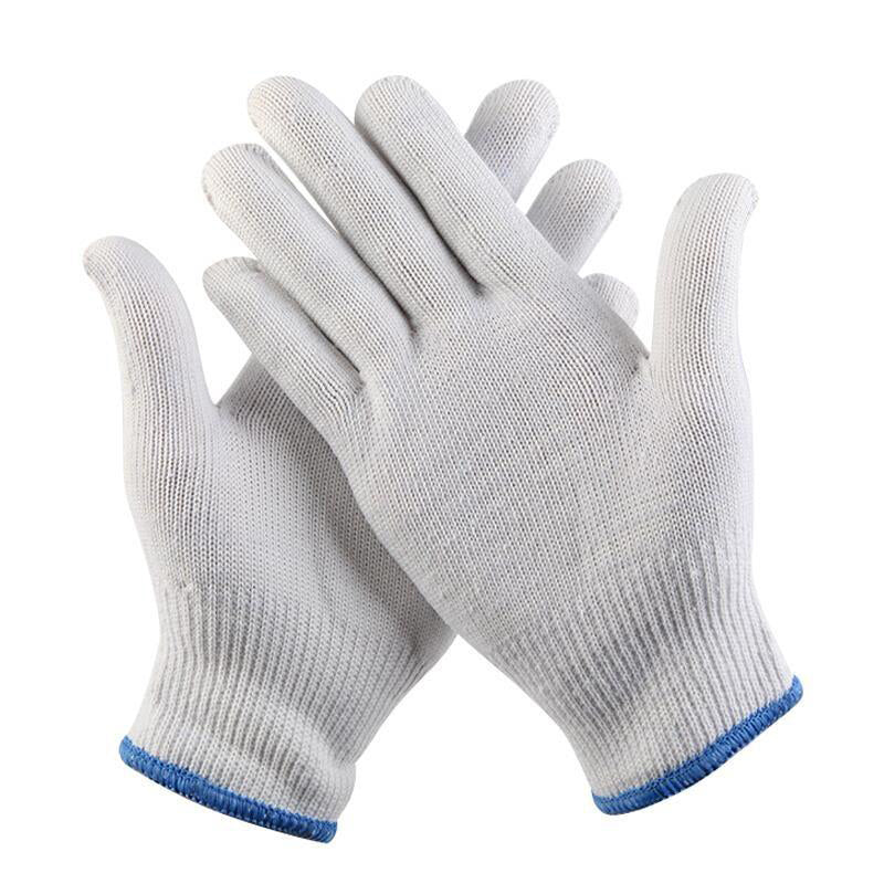 Labor Protection Gloves Thread Gloves Protective White Gloves Work Labor Protection Gloves Thickened Wear Resistant White 12 Pairs * 10 Bags M Size