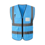 Safety Vest Blue Reflective Vest Multi-Pocket Safety Suit Construction Worker Traffic Sanitation Protection Cloth - Blue