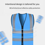 Reflective Vest Zipper Safety Vest Fluorescent Blue Traffic Safety Warning Vest 4 Reflective Strips Sanitation Construction Riding Safety Suit