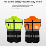 Safety Vests High Visibility Multi Pocket Reflective Vest with Zipper Safety Warning Vest 4 Reflective Strips - Fluorescent Orange+ Black