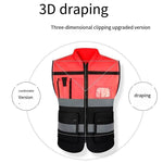 Safety Vests High Visibility Multi Pocket Reflective Vest with Zipper Safety Warning Vest 4 Reflective Strips - Fluorescent Orange+ Black