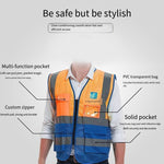 Zipper Multi Pocket Reflective Vest Car Traffic Safety Warning Vest Reflective Environmental Sanitation Construction Duty Riding Safety Suit Fluorescent Orange Blue Two Color