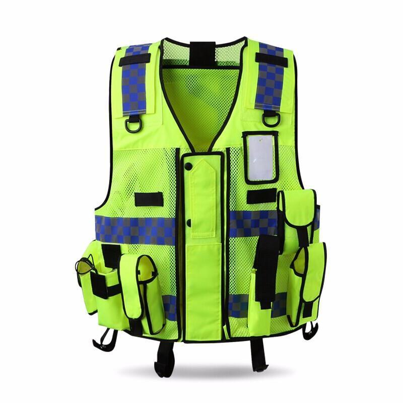 Fluorescent Yellow Mesh Reflective Vest Safety Vest Multi-Function Multi-Pocket Breathable Construction Safety Clothe