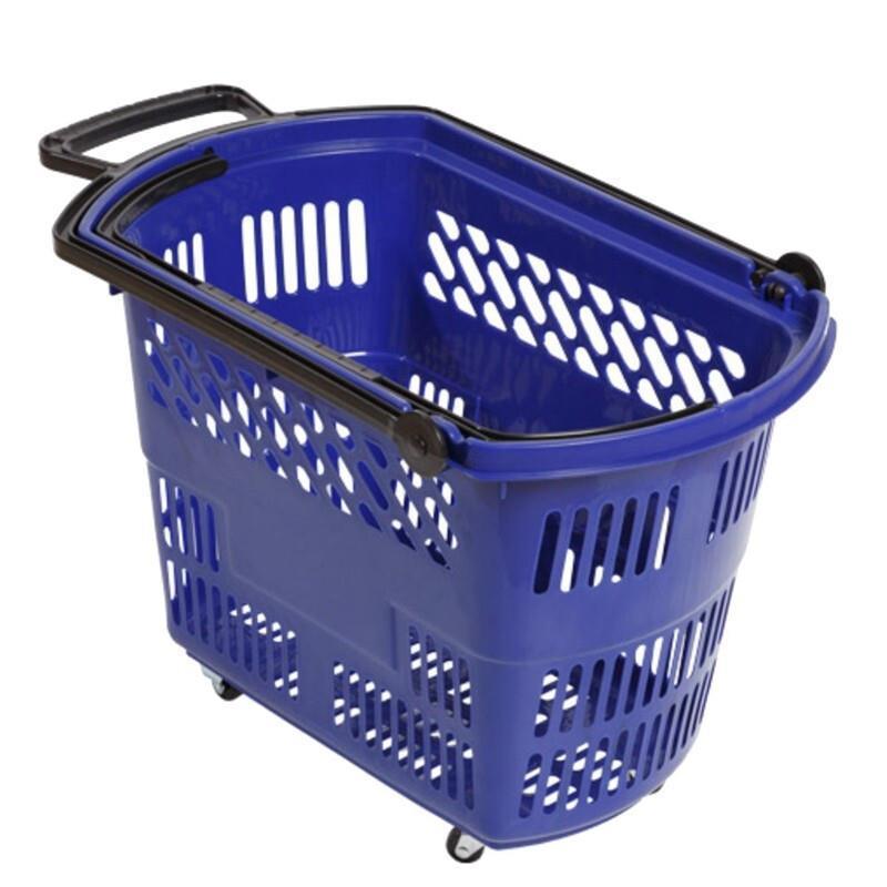 Supermarket Hand Basket Plastic Basket Turnover Basket Storage Basket Vegetable Basket Large Snack Supermarket Convenience Store Shopping Basket Pull Rod Large Blue