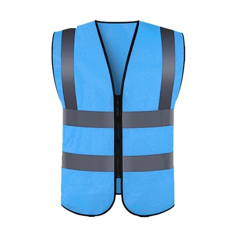 Reflective Vest Zipper Reflective Vest Fluorescent Blue Car Traffic Safety Warning Vest 4 Reflective Strips Environmental Sanitation Construction Duty Riding Safety Suit