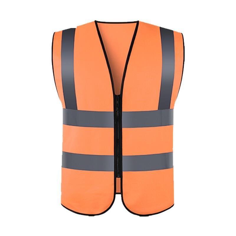 Safety Vest Zipper Reflective Vest Fluorescent Orange Safety Warning Vest 4 Reflective Strips for Sanitation Construction Riding - Orange