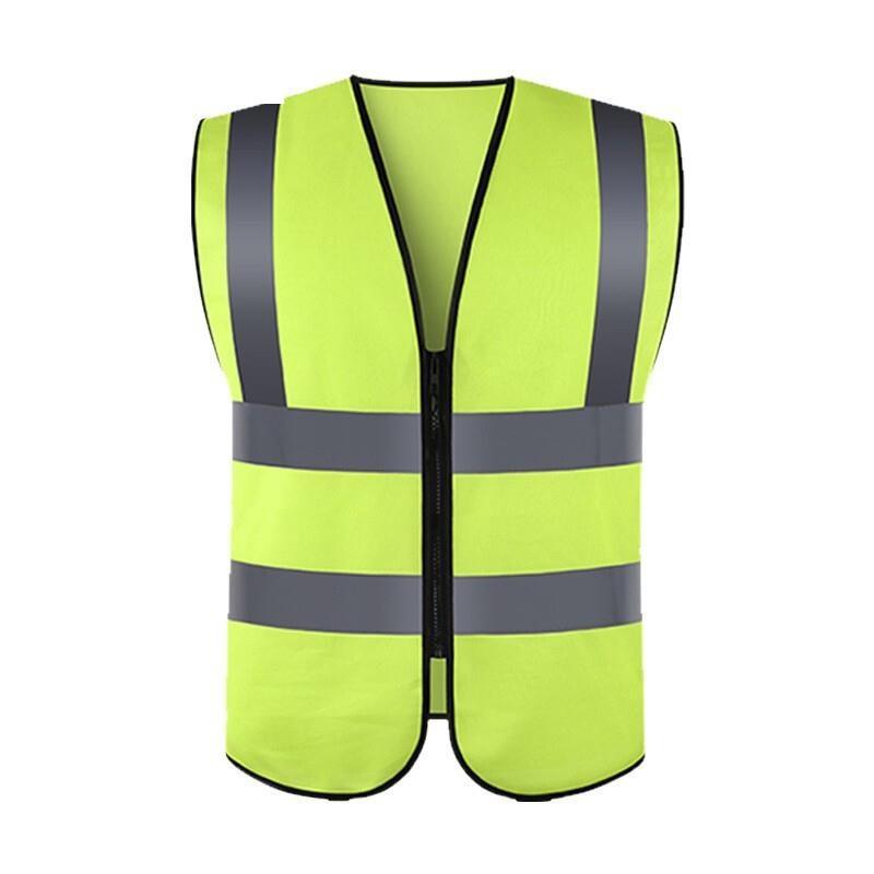 Zipper Reflective Vest Fluorescent Yellow Safety Warning Vest 4 Reflective Strips Safety Vest for Environmental Sanitation Construction Riding Running