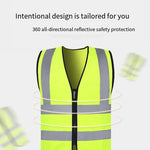 Zipper Reflective Vest Fluorescent Yellow Safety Warning Vest 4 Reflective Strips Safety Vest for Environmental Sanitation Construction Riding Running