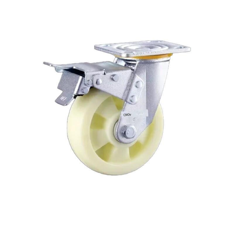 C1-6 Inch Flat Bottom Double Brake Heavy Beige Polypropylene (pp) Caster Universal Wheel 4 Sets / Set