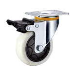 4 Sets 3 Inch Flat Bottom Plastic Caster Double Brake Milky White Polypropylene (PP) Caster Medium Universal Wheel