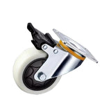 4 Sets 3 Inch Flat Bottom Plastic Caster Double Brake Milky White Polypropylene (PP) Caster Medium Universal Wheel