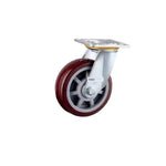 8 Inch Plate Swivel Casters 4Pcs Heavy Duty Wheels Flat Bottom Movable Jujube Red Polyurethane Universal Wheel - 4Pcs