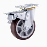 4 Sets 6 Inch Flat Bottom Casters Double Brake Coffee Color Artificial Rubber Caster Heavy Universal Wheel