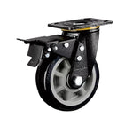 8 Inch Plate Swivel Casters with Double Brake Heavy Duty Wheel Gray Core Black Polyurethane Caster Universal Wheel - 1Pcs