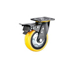 4 Inch Plate Swivel Caster 4Pcs Wheels with Double Brake Heavy Duty Orange Yellow Polyurethane Caster Universal Wheel - 4Pcs