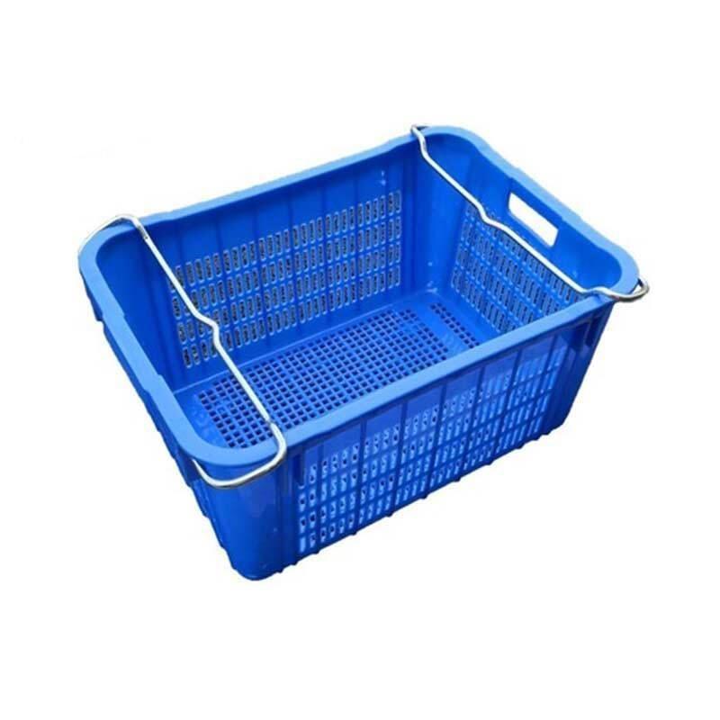 Plastic Turnover Basket Rectangular Thickened Fruit Large Vegetable Wholesale Frame With Iron Handle 600 * 420 * 300mm Blue