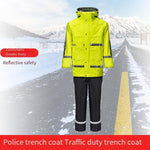 A Set New Multifunctional Warning Raincoat New Safety Warning Clothing Reflective Duty Split Raincoat Fluorescent Yellow M