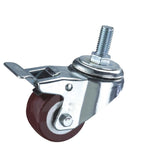 4 Sets 2 Inch Lead Screw Double Brake Caster Wheels Jujube Red Polyurethane (PU) Caster Medium Light Universal Wheel