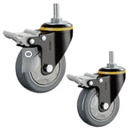 3 Inch Medium Duty PU Casters 4pcs Set with Double Brake Dark Gray Polyurethane Casters with Double Ball Bearing Universal Wheel - 4pcs