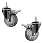 3 Inch Medium Duty PU Casters 4pcs Set with Double Brake Dark Gray Polyurethane Casters with Double Ball Bearing Universal Wheel - 4pcs