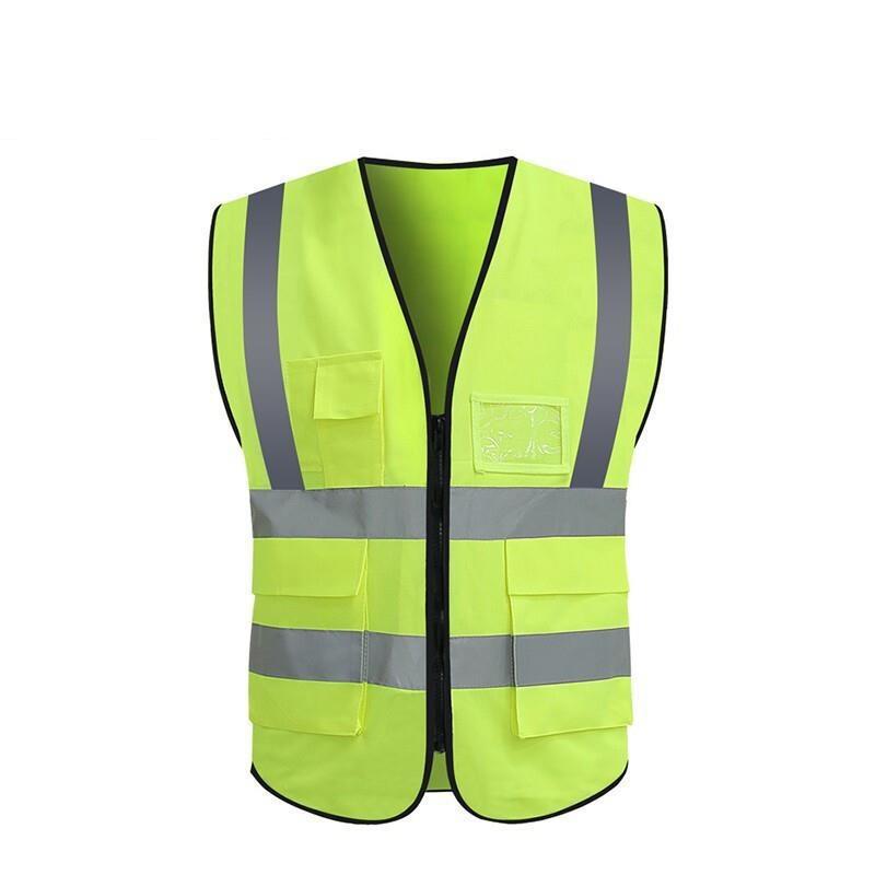 Reflective Vest Safety Protection Multi-Pocket Reflective Vest Zipper Fluorescent Vest Automobile Traffic Safety Warning Emergency Rescue Vest