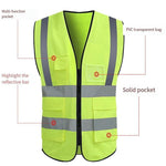 Reflective Vest Safety Protection Multi-Pocket Reflective Vest Zipper Fluorescent Vest Automobile Traffic Safety Warning Emergency Rescue Vest