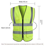 Reflective Vest Safety Protection Multi-Pocket Reflective Vest Zipper Fluorescent Vest Automobile Traffic Safety Warning Emergency Rescue Vest