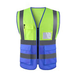 High Visibility Reflective Safety Vests with Pockets and Zipper Front 2 Highly Reflective Strips for Safety Working Running - Fluorescent Yellow+Blue