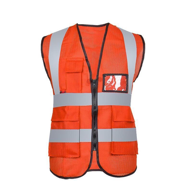 Reflective Vest Car Annual Inspection Safety Suit Sanitation Reflective Vest Multi Pocket Construction Vest Orange (Mesh Belt Pocket)