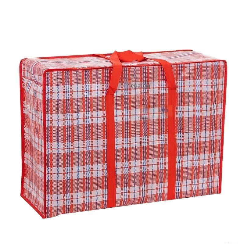 Medium Size 60*42*24cm Red Lattice (10 Pack) Woven Bag Moving Bag Extra Thick Oxford Cloth Luggage Packing Bag Waterproof Storage Snake Skin Bag