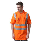 Breathable Bird Eye Cloth Fluorescent Orange Short Sleeve Polo Shirt Size S-3XL