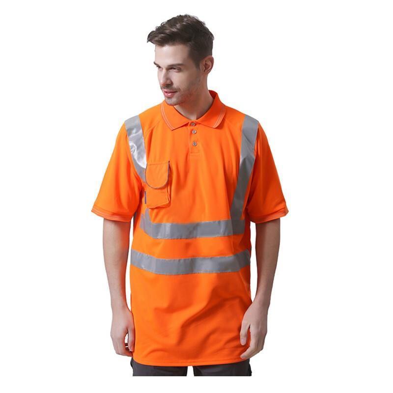 Breathable Bird Eye Cloth Fluorescent Orange Short Sleeve Polo Shirt Size S-3XL