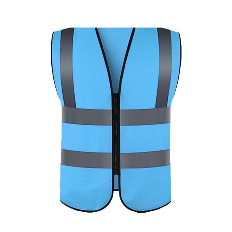 Zipper Reflective Vest Blue Safety Vest with 4 Reflective Strips Safety Vests for Environmental Sanitation Construction Riding Running