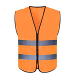 Zipper Reflective Safety Vest Car Traffic Safety Warning Vest Double Reflective Strip for Sanitation Construction Riding - Fluorescent Orange