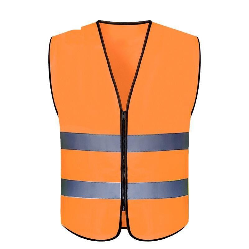 Zipper Reflective Safety Vest Car Traffic Safety Warning Vest Double Reflective Strip for Sanitation Construction Riding - Fluorescent Orange