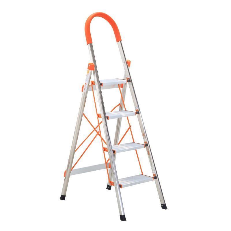 1.5m Stainless Steel Ladder Portable Aluminum Alloy Miter Ladder Folding Ladder D-type Stainless Steel 4 Steps