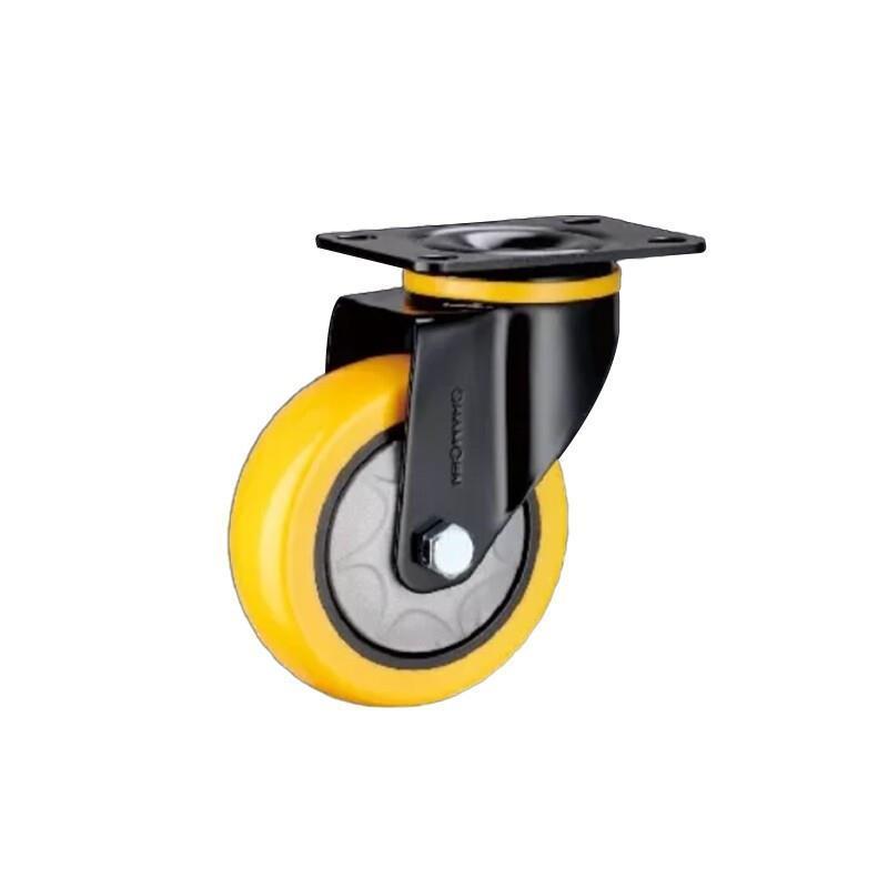 5 Inch Plate Caster with Single Ball Bearing 4pcs Pack Movable Yellow Polyurethane (PU) Casters Flat Bottom Medium Universal Wheel - 4pcs