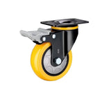 2.5-inch Flat Bottom Plastic Casters 4pcs Pack Double Brakes Orange Polyurethane Caster Medium Universal Wheels - 4pcs