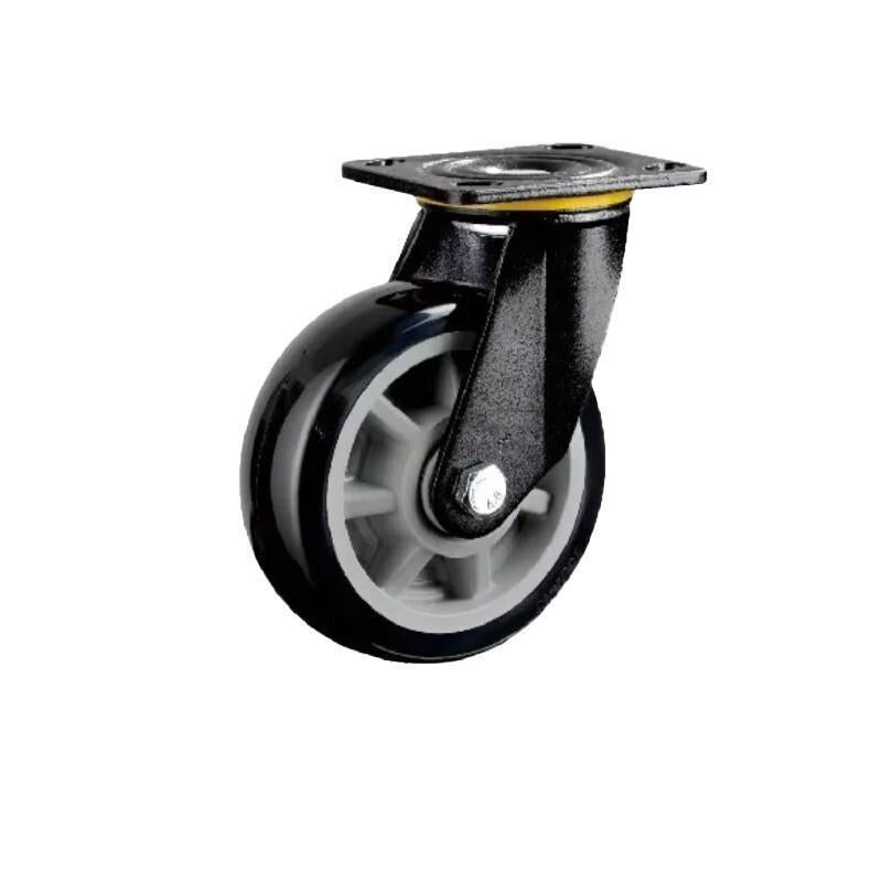 4 Sets 8 Inch Flat Bottom Movable Caster Heavy Duty Gray Core Black Polyurethane Caster Universal Wheel