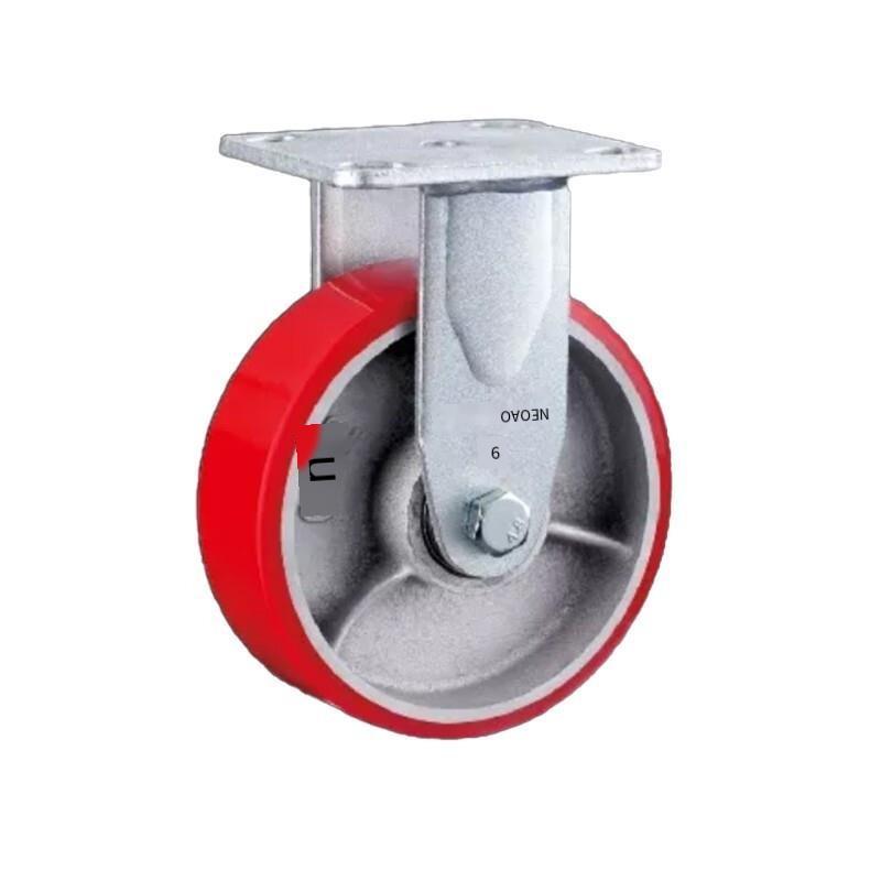 5 Inch Fixed Heavy Duty Casters 4Pcs Iron Core Red Polyurethane Caster Directional Wheel with Double Ball Bearings - 4Pcs