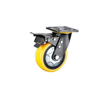 8 Inch Plate Swivel Caster with Double Ball Bearing Heavy Duty Yellow Polyurethane Caster Universal Wheel - 1pcs