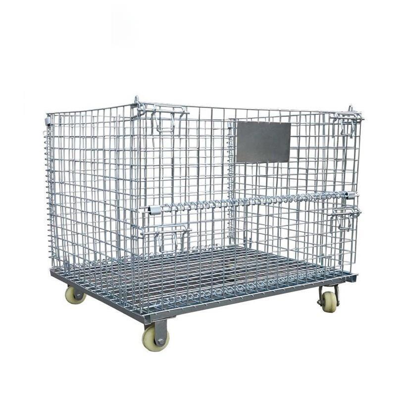 Storage Cage Steel Shelf Folding Logistics Turnover Basket Belt Wheel Iron Frame Butterfly Cage Storage Cage Car 1000 * 800 * 840mm Wire Diameter 5.8mm With Caster