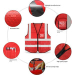 V-shape Collar Safety Vests with 8 Pockets Mesh Breathable Reflective Vest Construction Vehicle Reflective Clothing Traffic Security Clothing - Red