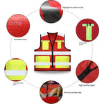 V-Neck Safety Vests with 4 Pockets Mesh Breathable Reflective Vest Construction Vehicle Reflective Clothing Traffic Security Clothing - Red