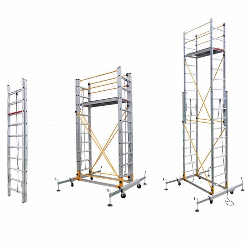 4m Aluminum Alloy Scaffold 1800 * 1900 * 4000mm Folding Lifting Platform With Wheel Movable Frame Engineering Ladder Mobile Scaffold