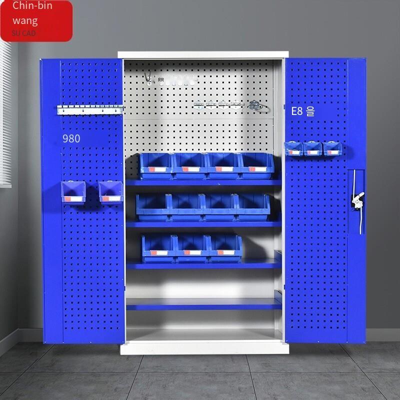 Heavy Duty Tool Cabinet Storage With Hanging Board Multi Function Thickened Double Door Factory Workshop Storage- Blue No Net