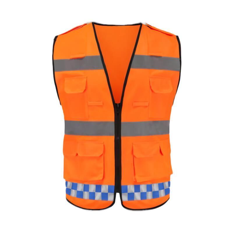 Multi-Pocket Reflective Vest Reflective Vest Low Elastic Silk Fluorescent Orange