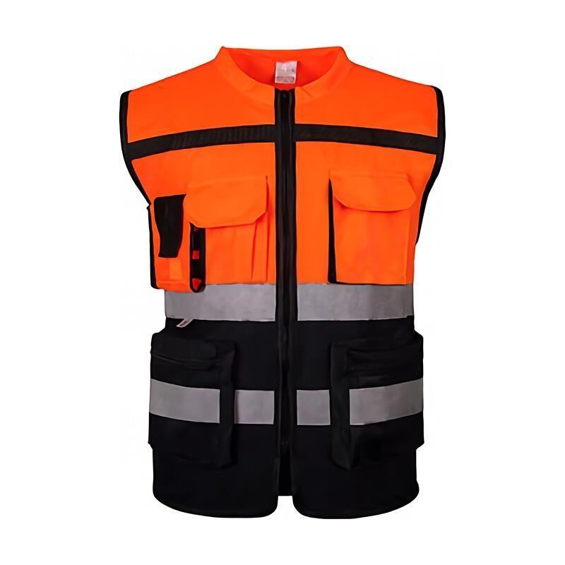 Multi-Pocket Reflective Vest Reflective Back Center Warp Knitted Fluorescent Orange