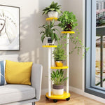 Flower Rack Indoor Multi-storey Mobile Flower Rack Living Room Green Rose Chlorophytum Flower Rack Flower Pot Rack Pulley Round Six Storey White Rack + Yellow Board