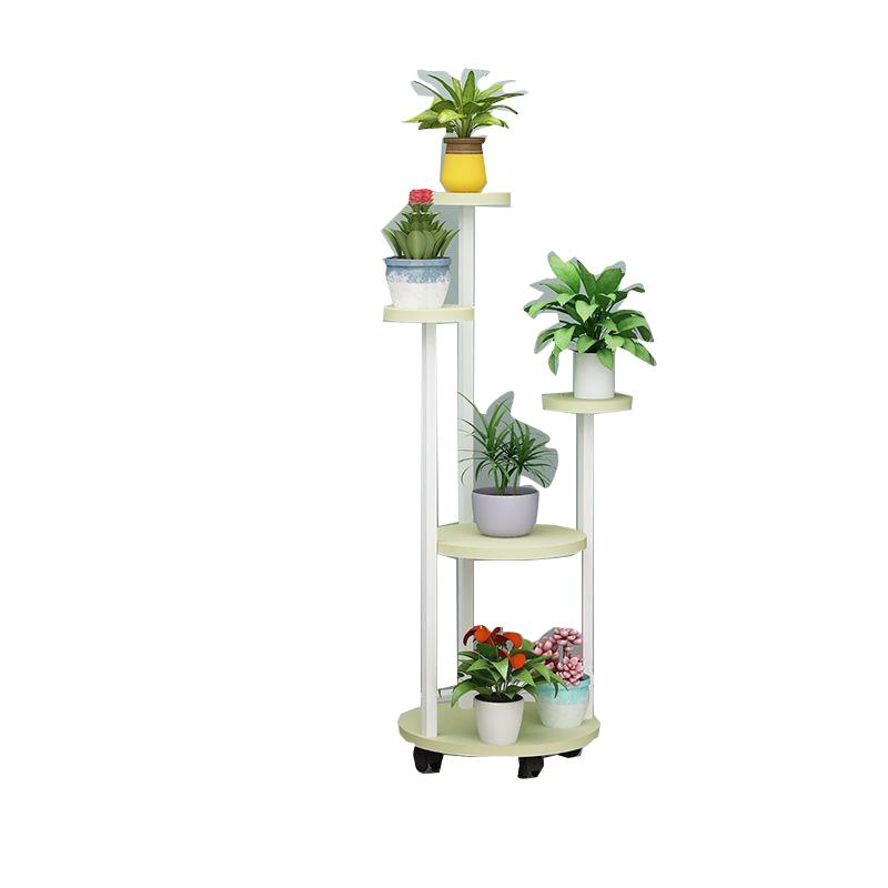 Flower Rack Indoor Multi-storey Mobile Flower Rack Living Room Green Rose Chlorophytum Flower Rack Flower Pot Rack Pulley Round Six Storey White Rack + Yellow Board